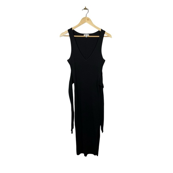 Good American Women’s Rib Knit Tie Waist Side Slit Midi Dress Black Size M (2) - Picture 7 of 16